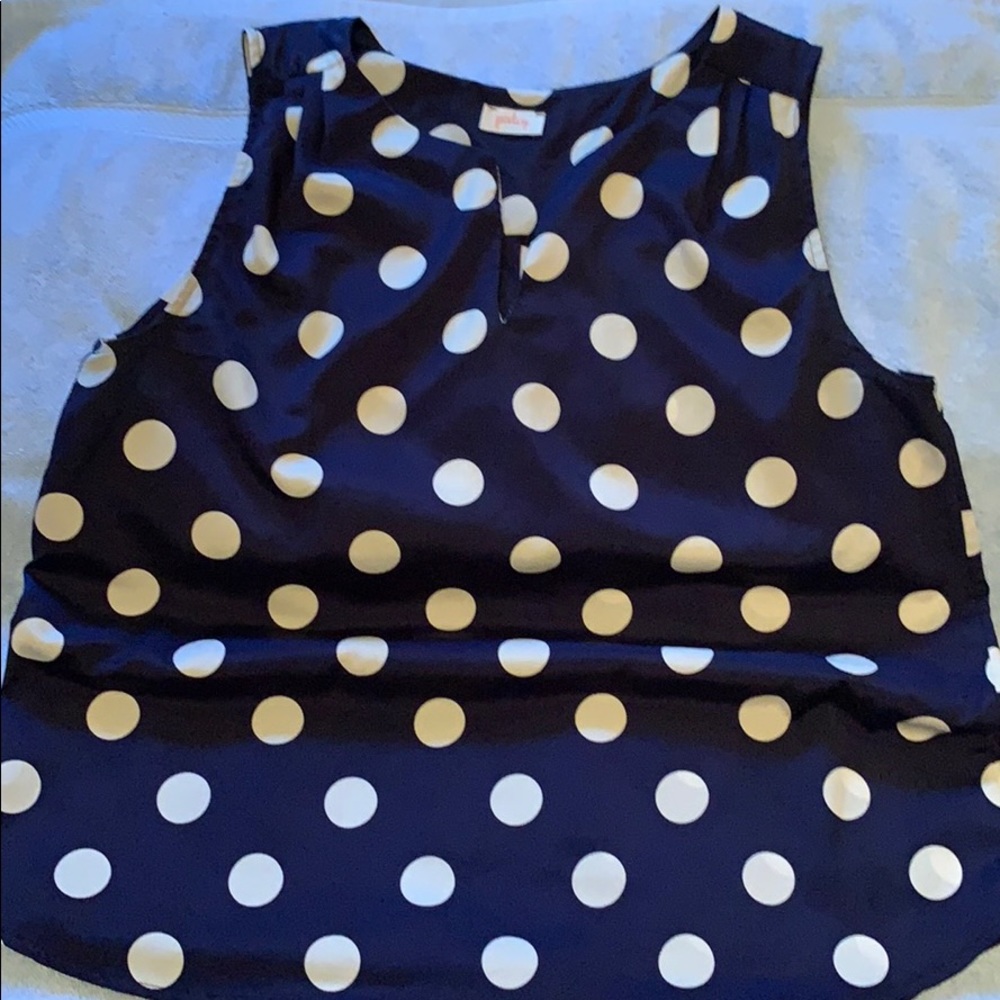 Dark blue & white polka dotted tank by Pixley